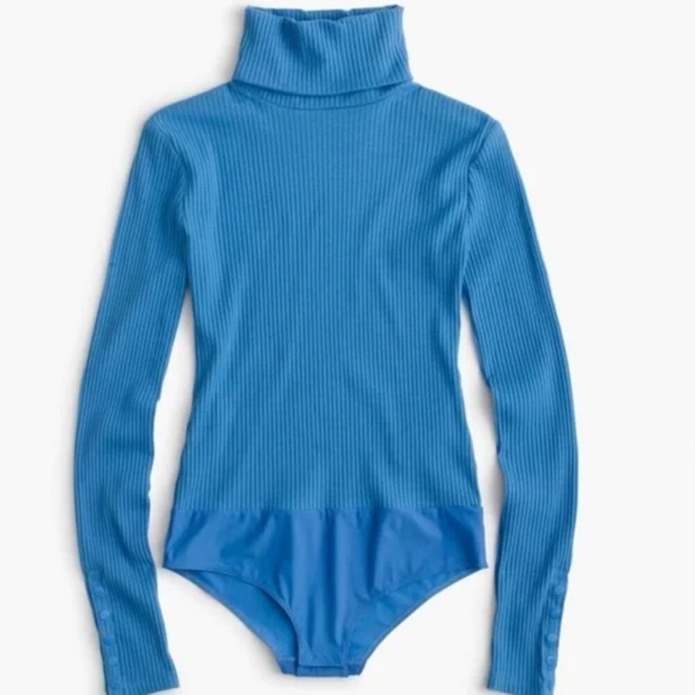 Light blue ribbed J. Crew turtleneck long sleeve body suit